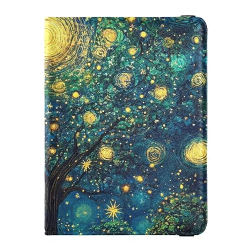 Night under Blue Stars Moon Reisebrieftasche Leder Damen Reisepasshalter Combo Kartenhalter Reisepasshülle Herren Ultra Dünn Nacht unter den blauen Sternen, Nacht unter den blauen Sternen Mond, One von EtherSpher