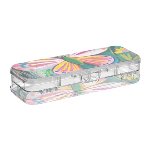 Ölgemälde Sense Bunte Blumen Schmetterlinge Design Kunststoff Box für Bleistifte Doppelstöckige transparente Stifte Etui für Kinder mit Schnappdeckel von EtherSpher