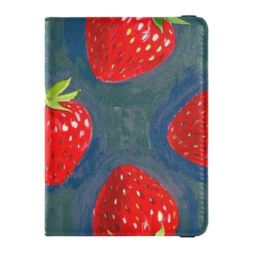 Ölgemälde mit roten Erdbeeren, Leder, wasserdicht, Reisepasshülle für Reisen, Impfausweis, Impfausweis, Impfkartenhalter, Geldbörse für Herren, wasserdicht, Ölgemälde mit Rot, Ölgemälde mit roten von EtherSpher