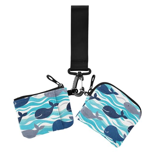 Ocean Sea Wave Wales Dual Wristlet Wallets for Women Compact Size Business Card Holder with Zipper Coin Pocket for Women 2 Packs, Ozean, Meereswellen-Wale, 1 size, Casual von EtherSpher