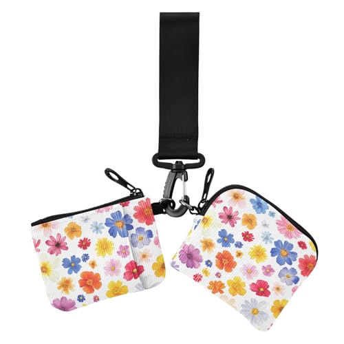 Peru Cantuta Beauty Summer Flowers Colorful Damen Dual Wallets Visitenkartenetuis Slim Detachable Zipper Wristlet Wallet mit Schlüsselanhänger für Frauen 2 Packungen, Peru Cantuta Beauty Sommerblumen von EtherSpher