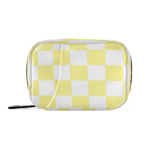 Pillenbeutel mit amerikanischem Karomuster für Reisen, wiederverwendbar, mit abnehmbaren Fächern, aufsteckbar, kleiner Pillen-Organizer für Geldbörse, Gelb und Weiß von EtherSpher