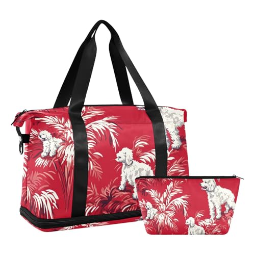 Pudel Scarlet Seamless Picture Duffel Bag Travel Weekender Gear Bag with Toiletry Bag for Gym Multifunctional, Pudel Scarlet nahtloses Bild, 1 size Pudel Scarlet Seamless Picture Duffel Bag Travel Weekender Gear Bag with Toiletry Bag for Gym Multifunctional, Pudel Scarlet nahtloses Bild, 1 size von EtherSpher