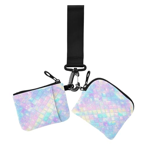 Rainbow Dragon Scales Shimmering Damen Münzbeutel Kartenhalter Große Kapazität Münzgeldbörse Kleingeldhalter mit Schlüsselanhänger für Frauen 2 Stück, Regenbogen-Drachen-Schuppen schimmernd, 1 Größe von EtherSpher