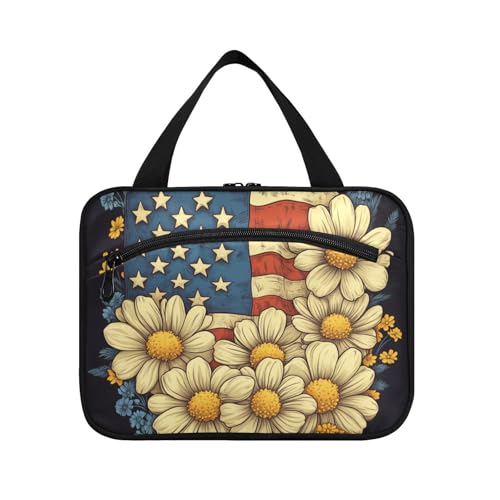 Reise-Kulturbeutel mit Cartoon-Kamille zum 4. Juli, zum Aufhängen, mit Haken, Designer-Make-up-Tasche für Auto, Zubehör für Frauen, Ausflug, Bolso, Viajero, Para, Mujer, L, Cartoon Kamille 4. Juli von EtherSpher