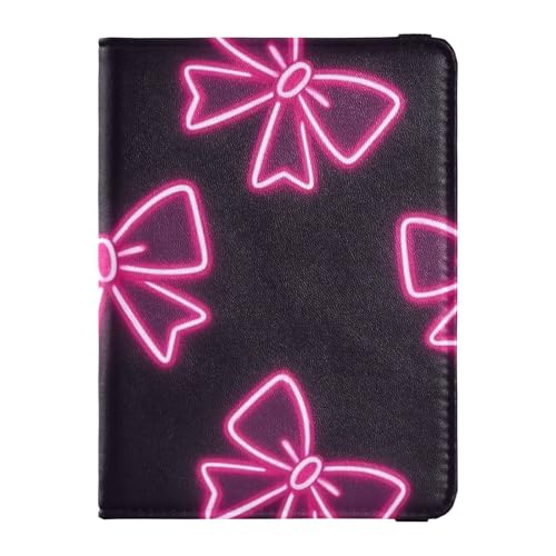 Reisepass- und Impfkarten-Brieftasche, fluoreszierendes Schleifen-Design, Leder, für Reisen, Impfausweis, Reisedokumente, Geldbörse für Damen, ultradünn, Neonrosa, Neonrosa fluoreszierende Schleife, 1 von EtherSpher
