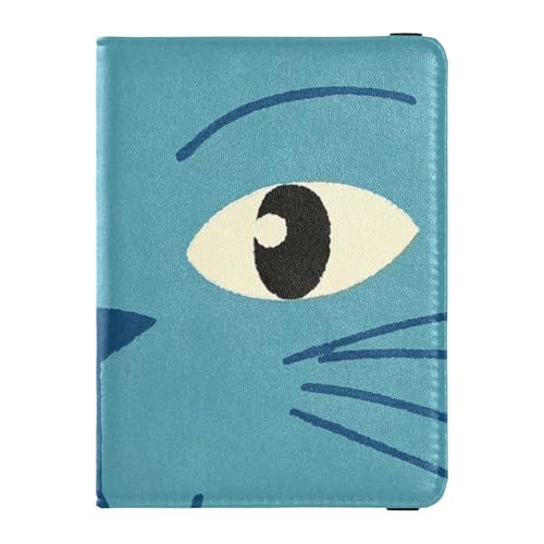 Reisepass- und Impfkartenhalter mit niedlichem Cartoon-Katzengesicht, blau, Leder, für Reisen, Reisedokumente, Organizer, Schutz, Ausweis, Impfausweis, Impfausweis, Impfkartenhalter, Geldbörse für von EtherSpher