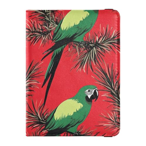Reisepasshülle aus Leder, Motiv: Grüner Scharlachroter Ara, rote Kieferbäume, Frohe Weihnachten, Reisepasshülle, Reisedokumente, Geldbörse, niedliches Reisepassbuch, leicht, Grüner Scharlachroter Ara, von EtherSpher