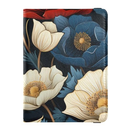 Reisepasshülle aus Leder, Motiv: Mohnblumen, Rot und Weiß, für Ausweis, Impfausweis, Impfkarte, Geldbörse, leicht, Rote und weiße Maismohnblume, 1 size von EtherSpher