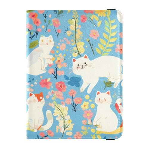 Reisepasshülle aus Leder, Motiv: frische Frühlings, bunte Katzen, Geldbörse für Reisen, Impfhülle für Damen, leicht, Frische, bunte Katzen, 1 size von EtherSpher