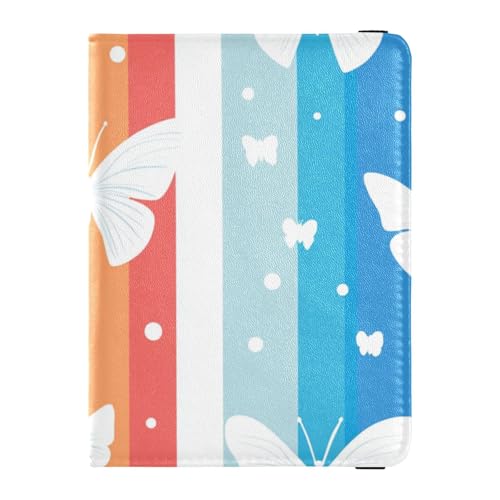Reisepasshülle aus Leder, Motiv: weiße Schmetterlinge und Streifen, für Damen, Reisepasshülle für Reisen, Impfkarten-Etui, Reisedokumente, Geldbörse für Herren, ultradünn, Weiße Schmetterlinge und von EtherSpher