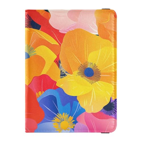 Reisepasshülle aus Leder, buntes Blumenmuster, für Herren, für Reisen, Impfkarten-Etui, Reisedokumente, Geldbörse für Herren, wasserdicht, Bunte Blumen, 1 size von EtherSpher