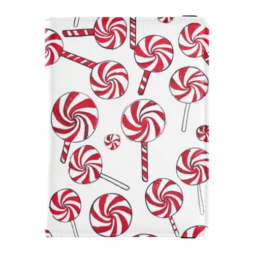 Reisepasshülle aus Leder im Cartoon-Stil, Motiv: Zuckerstangen, Ausweis, Impfausweis, Impfkarte, Geldbörse, wasserdicht, Zuckerstangen im Cartoon-Stil, Weihnachten, 1 size von EtherSpher