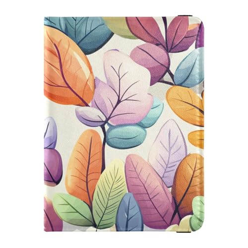 Reisepasshülle aus Leder mit bunten Blättern, für Reisen, Reisedokumente, Organizer, Schutz, Reisedokumente, Geldbörse für Damen, leicht, Bunte Cartoon-Blätter, 1 size von EtherSpher