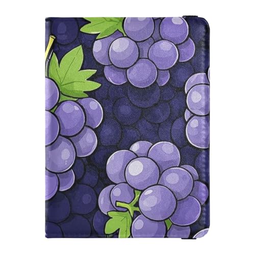 Reisepasshülle aus Leder mit niedlichem Cartoon-Motiv, Obsttrauben, Reisepasshülle mit Impfkartenschlitz, Ausweis, Impfausweis, Impfkartenhalter, Geldbörse, wasserdicht, Niedliche Cartoon-Obsttrauben, von EtherSpher
