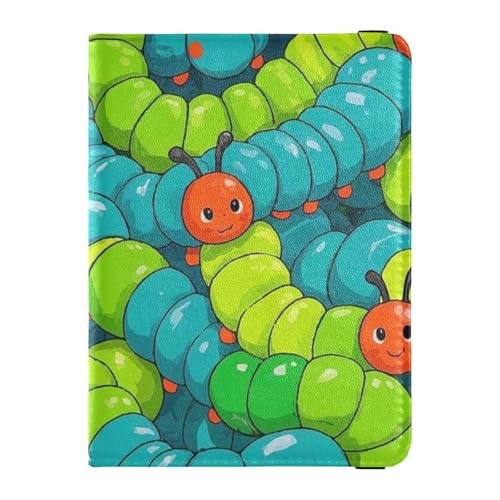 Reisepasshülle aus Leder mit niedlichem Cartoon-Tierraupe, Impfpasshülle, Schutzhülle für Ausweis, Impfkarte, Geldbörse, leicht, Niedliche Cartoon-Tierraupe, 1 size von EtherSpher