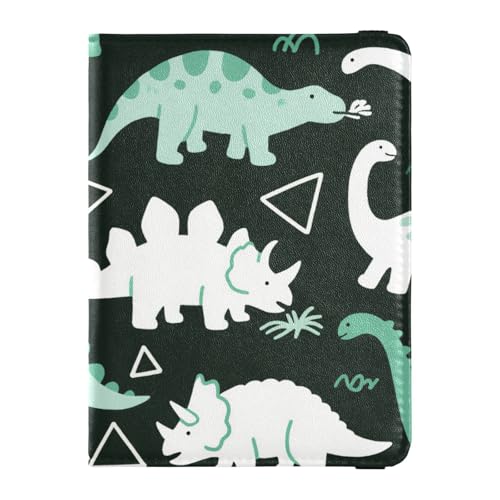 Reisepasshülle aus Leder mit niedlichem und buntem Dinosaurier-Motiv, für Damen, Reisepasshülle für Reisen, Impfkarten-Hülle, Kombi, Reisepasshülle für Damen, wasserdicht von EtherSpher