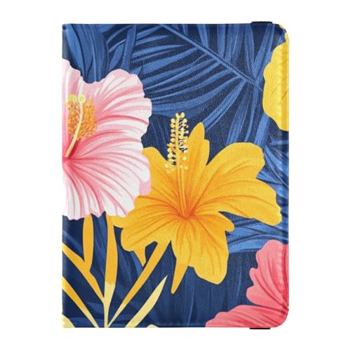 Reisepasshülle im hawaiianischen Stil, tropische Blumen, Palmblätter, buntes Leder, Familienpasshülle, Reisedokumente, Geldbörse für Herren, leicht, Tropische Blumen im hawaiianischen Stil, von EtherSpher