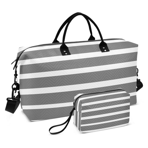 Reisetasche mit horizontalen Streifen, dekorativ, übergroß, mit Kulturbeutel für Trekking, wasserdicht, Grau Reisetasche mit horizontalen Streifen, dekorativ, übergroß, mit Kulturbeutel für Trekking, wasserdicht, Grau von EtherSpher
