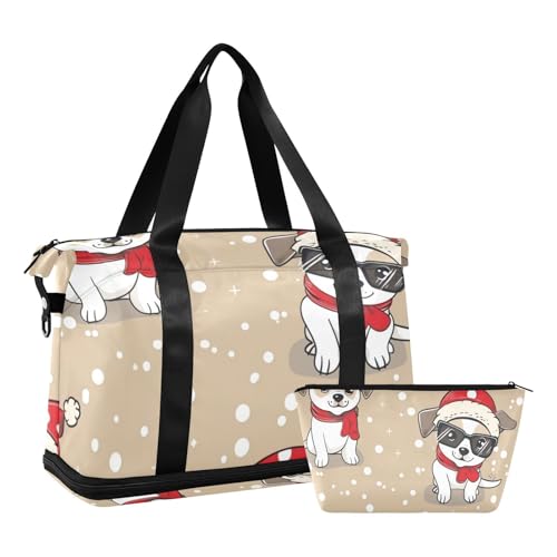 Reisetasche mit niedlichem Cartoon-Hund, für Wochenend/Übernachtung, mit verstellbarem Riemen, für Trekking, multifunktional, Niedliche Cartoon-Hunde für Weihnachten, 1 size von EtherSpher