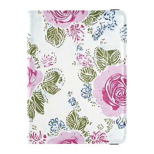 Retro Alte Rosen Pfirsich Leder Passhülle Kartenetui Combo für Reisen Impfstoff Hülle Combo Reisepass Hülle Reisepass Dokumente Geldbeutel für Herren Ultra Dünn, Retro, Retro Antike Pfirsich-Rosen, 1 von EtherSpher