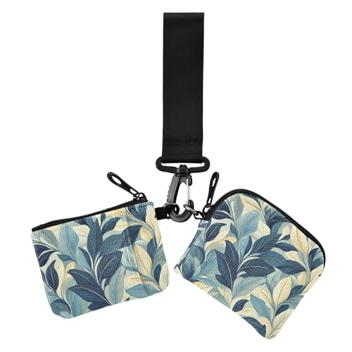Retro Blätter Muster Federförmige Damen Kartenetuis Kleingeldhalter Klein Tragbar Visitenkartenetui Geld Organizer mit Reißverschluss Münzfach für Damen 2 Stück, Retro Blätter Muster Federförmig, 1 von EtherSpher