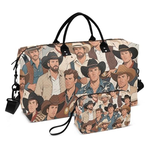 Retro Cartoon Western Cowboy Dekorative Handgepäcktasche Weekender Übernachtungstasche Turnbeutel mit verstellbarem Riemen für Trekking 2-teiliges Set Bolsa de Mano para ropa de Retro Cartoon Western Cowboy Dekorative Handgepäcktasche Weekender Übernachtungstasche Turnbeutel mit verstellbarem Riemen für Trekking 2-teiliges Set Bolsa de Mano para ropa de von EtherSpher