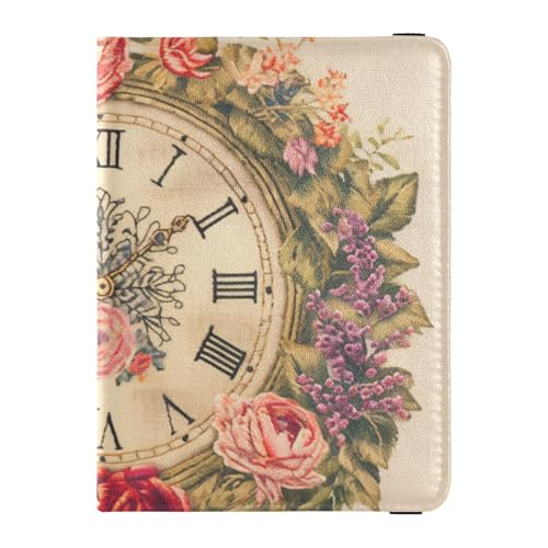 Retro Tasche Uhr Kranz Blume Leder Reise Brieftasche Damen Reisepass Halter für Reise Geldbörse Combo Abzeichen ID Impfstoff Kartenhalter Brieftasche für männer Wasserdicht, retro Taschenuhr, Retro von EtherSpher