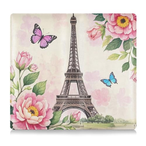 Rosa Blumen Romantischer Eiffelturm PU-Leder Registrierungs- und Versicherungskartenhalter Handschuhfach Organizer für Ausweis, Führerschein, Schlüsselkontaktinformationskarten von EtherSpher