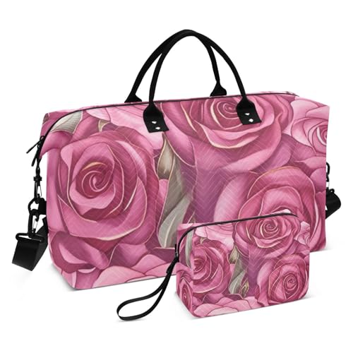 Rosa Rose Dekorative Weekender Übernachtungstasche Reisetasche Turnbeutel mit Kulturbeutel für Trekking Große Kapazität Bolsa para viajar von EtherSpher