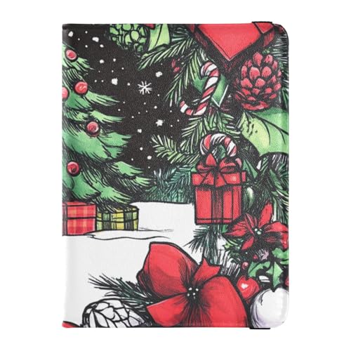 Rot Grün Merry Christmas Tree Leder Reisepass Halter Impfstoff Kartenhalter Combo Passhülle für Damen Wasserdicht, Rot Grün Fröhliche Weihnachten, 1 Size, Rot Grün Frohe Weihnachten, 1 size von EtherSpher