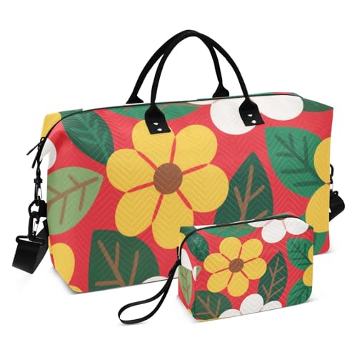 Rote gelbe Blüten dekorative große Handgepäcktasche Turnbeutel mit verstellbarem Riemen für Trekking faltbar maletín de para mujer von EtherSpher