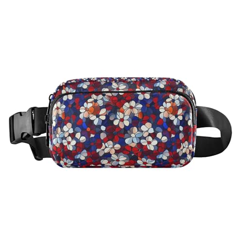Rote und blaue amerikanische Blumen, modische Umhängetasche, Hüfttasche für Damen und Herren, wasserdichte Bauchtasche mit verstellbarem Riemen für Reisen, Einkaufen, Laufen, Rote und blaue von EtherSpher