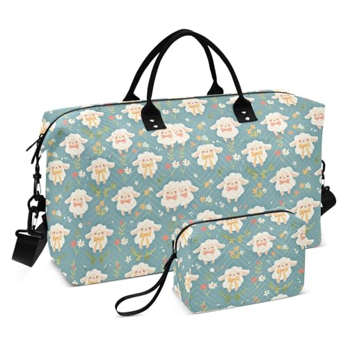 Simple Spring Sheep Cute Retro Decorative Weekender Bag Gym Sports Duffel Bags with Toiletry Bag for Trekking Large Capacity bolso para Simple Spring Sheep Cute Retro Decorative Weekender Bag Gym Sports Duffel Bags with Toiletry Bag for Trekking Large Capacity bolso para von EtherSpher