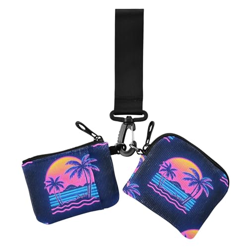 Sommer Neon Kokosnussbaum Sonnenuntergang Damen Münzgeldbörsen Kartenetuis Slim Portable Münzbörse Geldbörse Tasche mit Reißverschluss Münzfach für Arbeit Reisen 2 Stück, Summer Neon Coconut Tree von EtherSpher