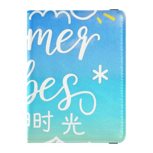 Sommer Vibes Beach Sky Blue Leder Reisebörse Damen Reisepasshalter Vaccin Case Protector Cover Reisepass Halter für Damen Wasserdicht, Sommervibration Strand Himmelblau,, summer vibes beach hellblau, von EtherSpher