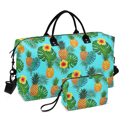 Sporttasche mit Ananas-Palmen-Motiv, dekorativ, für Übernachtung, Reisetasche, Turnbeutel mit verstellbarem Riemen, faltbar, Motiv: Sommerpineapple Sporttasche mit Ananas-Palmen-Motiv, dekorativ, für Übernachtung, Reisetasche, Turnbeutel mit verstellbarem Riemen, faltbar, Motiv: Sommerpineapple von EtherSpher