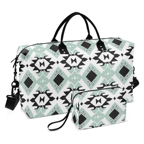 Sporttasche mit schwarz-weißem Illustrationsdesign, Aztekenmuster, Minze, dekorativer Wochenendbeutel, Sporttasche, Turnbeutel mit Kulturbeutel für Workout, wasserdicht, Bolsos para viajar Sporttasche mit schwarz-weißem Illustrationsdesign, Aztekenmuster, Minze, dekorativer Wochenendbeutel, Sporttasche, Turnbeutel mit Kulturbeutel für Workout, wasserdicht, Bolsos para viajar von EtherSpher