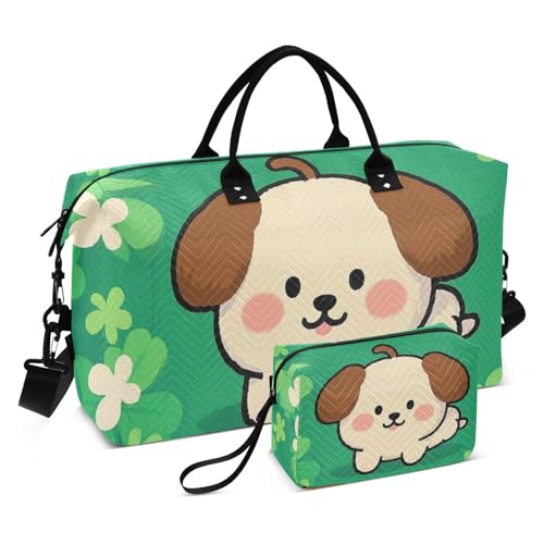 St. Patrick's Day Cartoon Cute Brown Dog Dekorative Weekender Übernachtungstasche Workout Tasche mit verstellbarem Gurt für Trekking 2-teiliges Set Bulto Para Viajar von EtherSpher