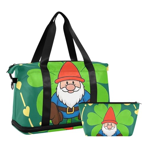 St. Patrick's Day Cartoon Cutie Zwerg Gepäck Reisetasche Übernachtung Handgepäcktasche mit verstellbarem Gurt für Trekking 2-teiliges Set, St. Patrick's Day Cartoon-Zwerg, 1 size von EtherSpher