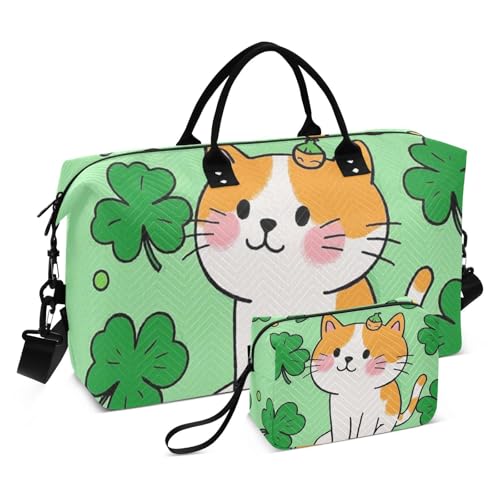 St. Patrick's Day Cartoon niedliche braune Katze dekorative große Tasche große Turnbeutel mit verstellbarem Gurt für Fitnessstudio Faltbar Bolsas de para Mujer von EtherSpher