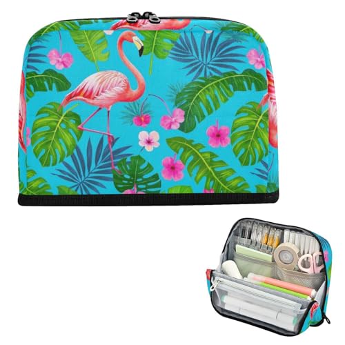 Stiftehalter mit sommerlichen Flamingos, Palmenblüte, Blau, großes Fassungsvermögen, Mehrzweck-Schreibwaren, Stifttasche für Damen, Schulbedarf, estuchera para lapices von EtherSpher