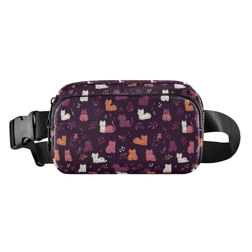 Stilvolle Bauchtasche für Damen und Herren mit großem Fassungsvermögen, mit verstellbarem Gurt, für Reisen, Fitnessstudio, Arbeit, Katze im Kritzel-Stil, Burgunderrot, 1 size von EtherSpher