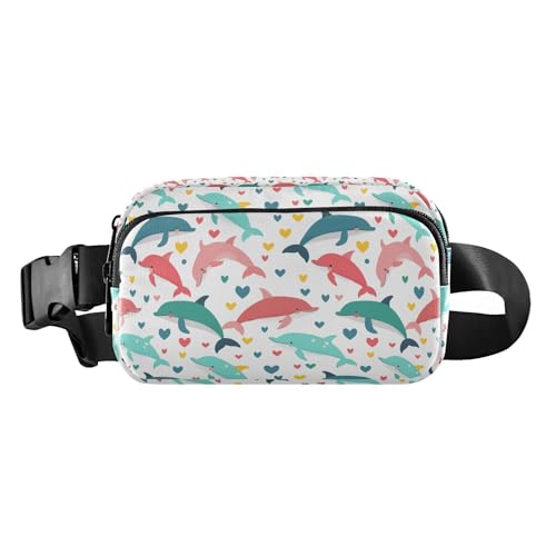 Süße bunte Delfine und Herzen, modische Hüfttasche für Männer und Frauen, Mehrzweck-Brusttasche mit verstellbarem Gurt für Reisen, Urlaub, Laufen, Niedliche, bunte Delfine und Herzen, 1 size von EtherSpher