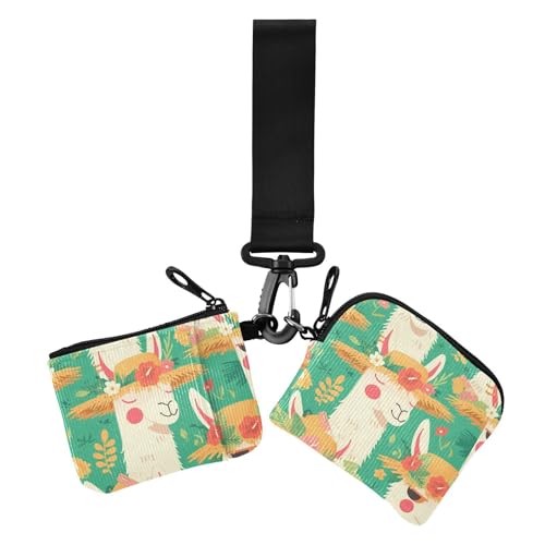 Summer Alpaca Green Fresh Damen Kartenetuis Kleingeldhalter Slim Abnehmbarer Reißverschluss Münzgeldbörse Geldbörse Geldbörse mit Handgelenkschlaufe für Arbeit Reisen 2 Packungen, Summer Alpaka Green von EtherSpher