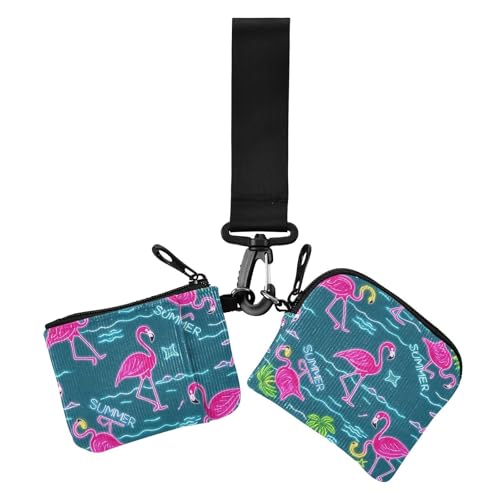 Summer Neon Flamingo Coconut Tree Blue Dual Coin Purse Credit Card Holder Wallet Mini Fashion Zipper Wallet Coin Bag with Zipper Coin Pocket for Daily Use 2 Packs, Summer Neon Flamingo coconut tree von EtherSpher