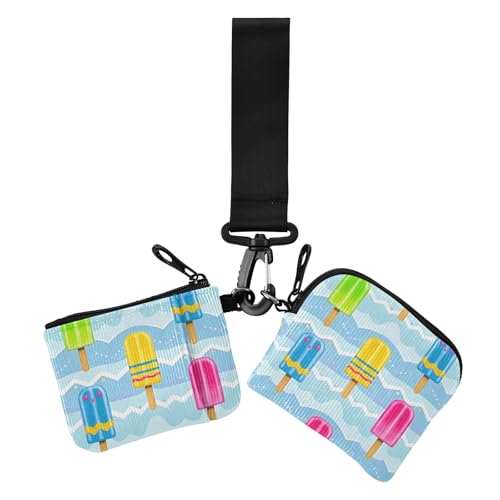 Summer Popsicle Bunte Wellenmuster Damen Geldbörsen Kartenetuis Kompakte Größe Geld Organizer mit Armband für Frauen 2 Packungen, Sommerliches Eis am Stiel, buntes Wellenmuster, 1 size, Casual von EtherSpher