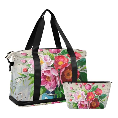 Sweet Home Sporttasche mit Ölgemälde, rosa Frühlingsblumen, mit Kulturbeutel für Fitnessstudio, großes Fassungsvermögen, Sweet Home Ölgemälde rosa Frühlingsblumen, 1 size von EtherSpher