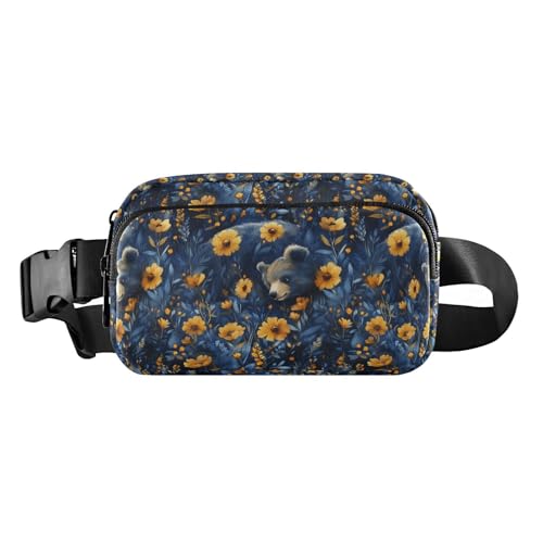 Trendige Crossbody-Tasche mit Sonnenblumenbär, für Herren und Damen, Mini-Brustgürtel, Bauchtasche mit verstellbarem Gurt, für Reisen, Urlaub, Laufen, Gelber Sonnenblumenbär, 1 size von EtherSpher