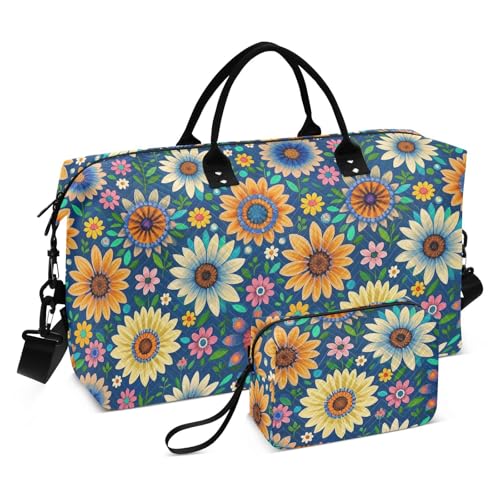 Trendige Tasche mit Gänseblümchen-Blumenmuster, dekorativ, Schultertasche, Wochenendtasche, Übernachtungstasche, Sporttasche, Kulturbeutel für Reisen, 2-teiliges Set, Maletines para Mujer de Trendige Tasche mit Gänseblümchen-Blumenmuster, dekorativ, Schultertasche, Wochenendtasche, Übernachtungstasche, Sporttasche, Kulturbeutel für Reisen, 2-teiliges Set, Maletines para Mujer de von EtherSpher